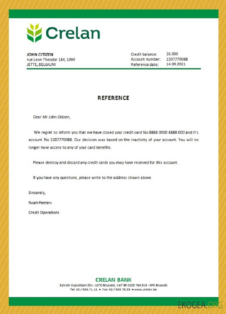 Référence Belgique , Crelan , closure